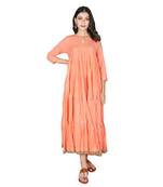 Women's Peach Cotton Anarkali Kurti