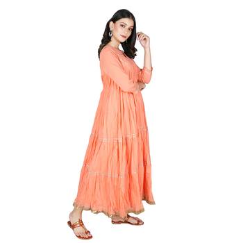 Women's Peach Cotton Anarkali Kurti 2