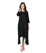Women's Black Rayon Flared Kurti with Tassel