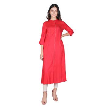 Women’s New Coral Rayon Staple Katha Work A-line Kurti 1