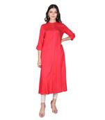 Women’s New Coral Rayon Staple Katha Work A-line Kurti