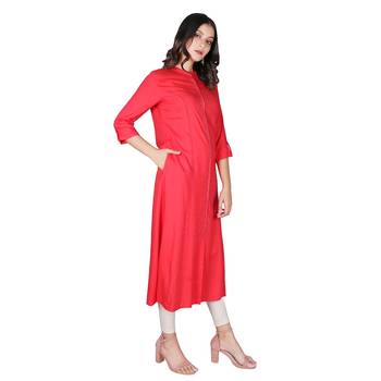 Women’s New Coral Rayon Staple Katha Work A-line Kurti 2