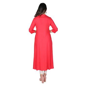 Women’s New Coral Rayon Staple Katha Work A-line Kurti 3