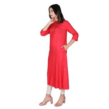 Women’s New Coral Rayon Staple Katha Work A-line Kurti 4