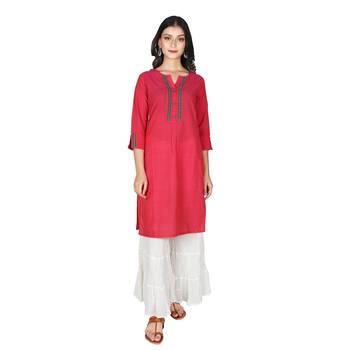 Women’s New Coral Mangalgiri Solid Straight Kurti 1
