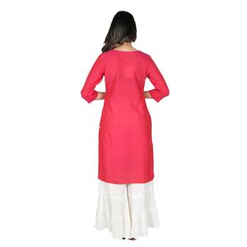 Women’s New Coral Mangalgiri Solid Straight Kurti 3