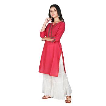 Women’s New Coral Mangalgiri Solid Straight Kurti 4