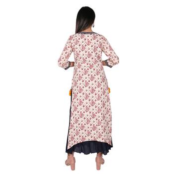 Women's Maroon Cotton Printed Long Kurti 3