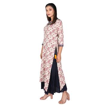 Women's Maroon Cotton Printed Long Kurti 4