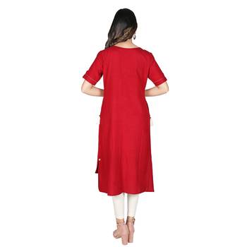 Women's Maroon Rayon Embroidered Front Slit Kurti 3