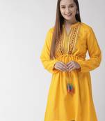 Yellow embroidered viscose rayon short-dresses
