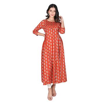 Women's Rust Red Cotton Flared Kurti 1