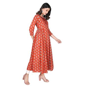 Women's Rust Red Cotton Flared Kurti 2