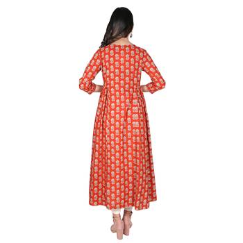 Women's Rust Red Cotton Flared Kurti 3