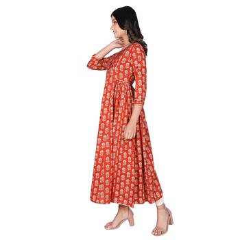 Women's Rust Red Cotton Flared Kurti 4