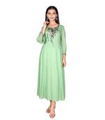 Women’s Pista Green Modal Solid Embroidery Long Kurti