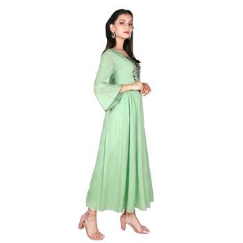 Women’s Pista Green Modal Solid Embroidery Long Kurti 2