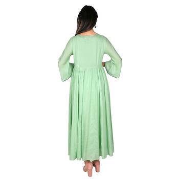 Women’s Pista Green Modal Solid Embroidery Long Kurti 3