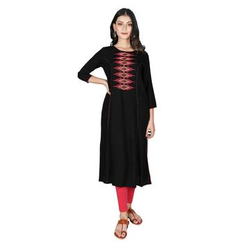 Women’s Black Rayon Embroidery Straight Kurti 1