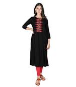 Women’s Black Rayon Embroidery Straight Kurti