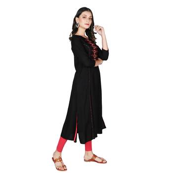 Women’s Black Rayon Embroidery Straight Kurti 2