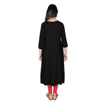 Women’s Black Rayon Embroidery Straight Kurti 3