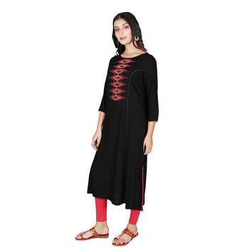 Women’s Black Rayon Embroidery Straight Kurti 4