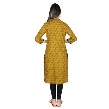 Women’s Mahendi Green Cotton Printed Straight Kurti with Tassels 3
