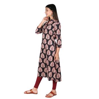 Women’s Black Cotton High Low Printed A-line Kurti 4