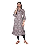 Women’s Grey Cotton High Low Printed A-line Kurti