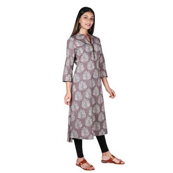 Women’s Grey Cotton High Low Printed A-line Kurti 2
