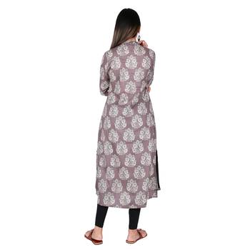 Women’s Grey Cotton High Low Printed A-line Kurti 3