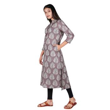 Women’s Grey Cotton High Low Printed A-line Kurti 4