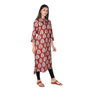 Women’s Maroon Cotton High Low Printed A-line Kurti 2