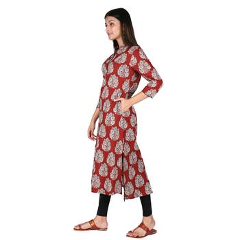 Women’s Maroon Cotton High Low Printed A-line Kurti 4