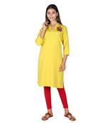 Women’s Sheen yellow Cotton Printed A-Line Dress