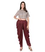 Women Red Printed Rayon Long Dhoti