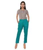 Women Teal Solid Rayon Staple Pencil Trouser