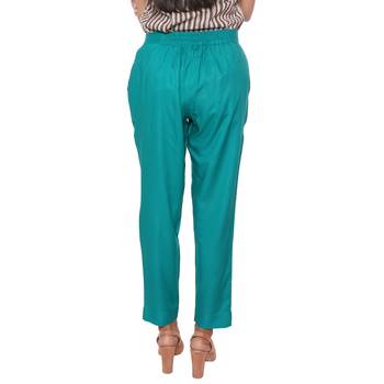 Women Teal Solid Rayon Staple Pencil Trouser 3