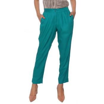 Women Teal Solid Rayon Staple Pencil Trouser 5
