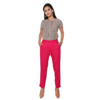 Women Valentine Solid Rayon Staple Pencil Trouser 1