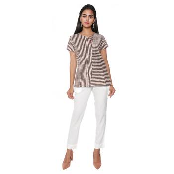 Women White Solid Rayon Staple Pencil Trouser 1