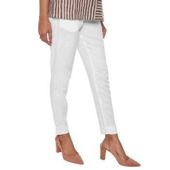 Women White Solid Rayon Staple Pencil Trouser 2