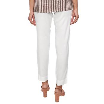 Women White Solid Rayon Staple Pencil Trouser 3