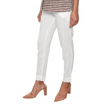 Women White Solid Rayon Staple Pencil Trouser 4