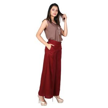 Women Deep Maroon Solid Rayon Staple Palazzo 2