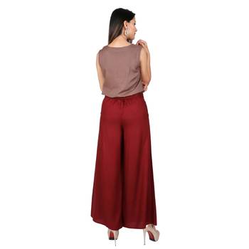 Women Deep Maroon Solid Rayon Staple Palazzo 3