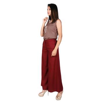 Women Deep Maroon Solid Rayon Staple Palazzo 4