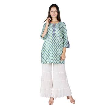 Women Off- White Solid Cotton Sharara 1