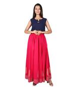 Women Fushcia Gold Print Cotton Skirt